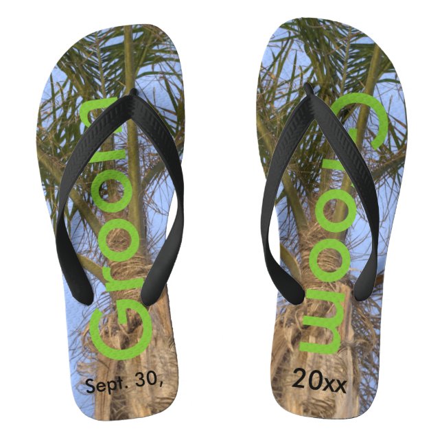 Groom Palm Trees Blue Sky Flip Flops (Footbed)