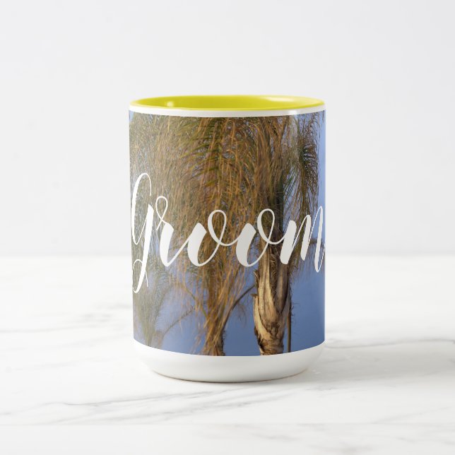 Groom Palm Trees Wedding Mugs (Center)