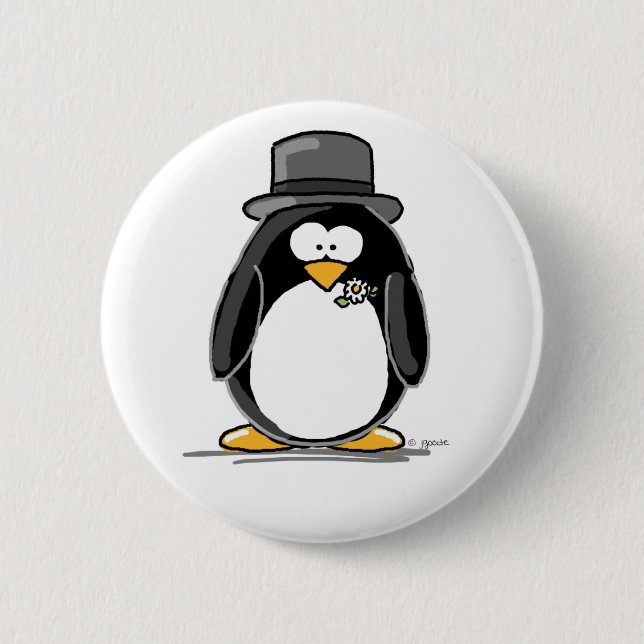 Groom Penguin 6 Cm Round Badge (Front)