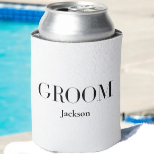 Groom Personalised White Black Modern Simple Can Cooler