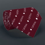 Groom - Repeating White Text on Burgundy Tie<br><div class="desc">This fun neck tie is the perfect accessory for the groom at your wedding. It features a simple yet elegant design with the word "Groom" written in a decorative all capital white font, and repeating in a diagonal pattern with diamond separators on a burgundy or maroon background. Perfect for adding...</div>