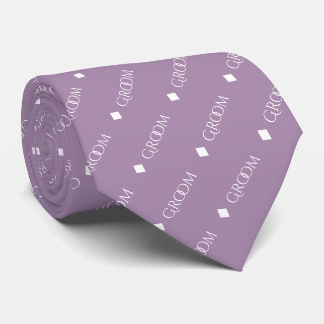 Groom - Repeating White Text on Lavender Tie (Rolled)
