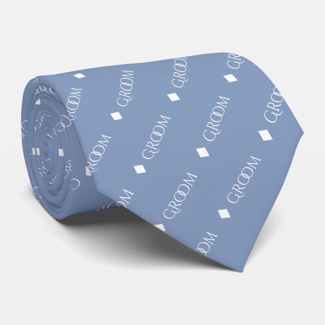 Groom - Repeating White Text on Light Blue Tie (Rolled)