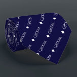 Groom - Repeating White Text on Navy Blue Tie<br><div class="desc">This fun neck tie is the perfect accessory for the groom at your wedding. It features a simple yet elegant design with the word "Groom" written in a decorative all capital white font, and repeating in a diagonal pattern with diamond separators on a navy blue coloured background. Perfect for adding...</div>