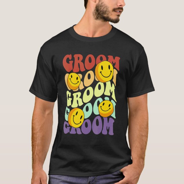 groom retro smile face wedding celebration bachelo T-Shirt (Front)