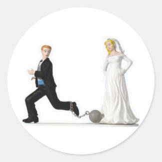 Groom running from Bride Classic Round Sticker