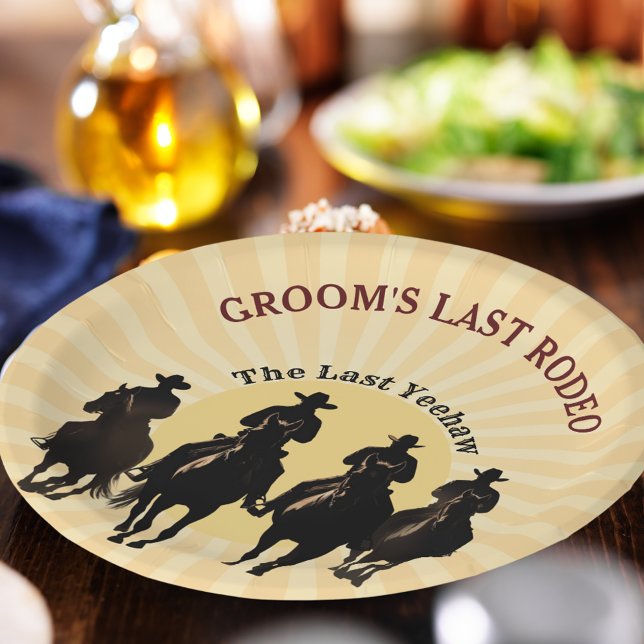 Groom’s Last Rodeo Cowboy Sunset Bachelor Party Paper Plate (Groom’s Last Rodeo Cowboy Sunset Bachelor Party Paper Plates)