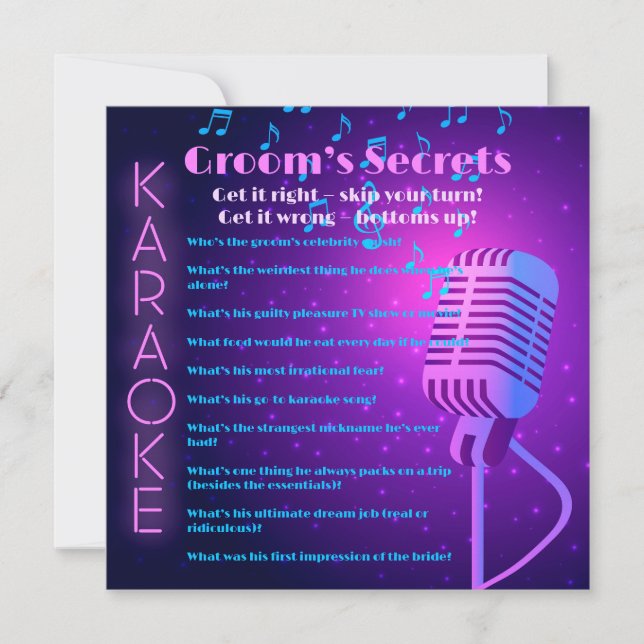 Groom’s Secrets Bachelor Party Trivia Card (Front)