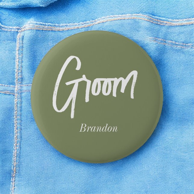 Groom Sage Green White Wedding Button (Creator Uploaded)