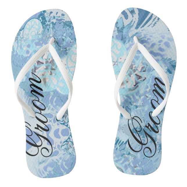 Groom Sea  Mirror Blue Flip Flops (Footbed)