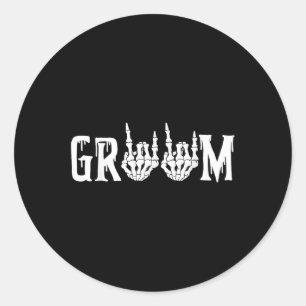 Groom Skeleton Rock Hand Halloween Wedding Bachelo Classic Round Sticker