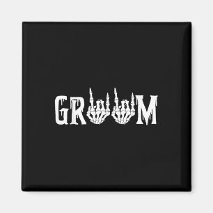 Groom Skeleton Rock Hand Halloween Wedding Bachelo Magnet