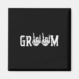 Groom Skeleton Rock Hand Halloween Wedding Bachelo Magnet