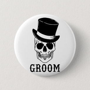 Groom Skull With Hat Bride Halloween Wedding Bache 6 Cm Round Badge