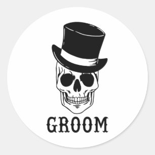 Groom Skull With Hat Bride Halloween Wedding Bache Classic Round Sticker
