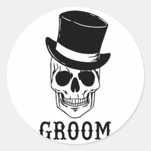Groom Skull With Hat Bride Halloween Wedding Bache Classic Round Sticker