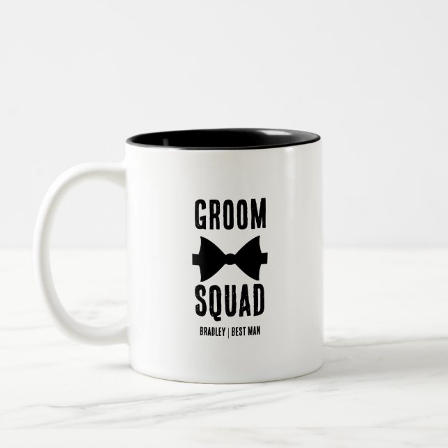 Groom Squad | Modern Bachelor Groomsman Stylish Co Two-Tone Coffee Mug (Left)