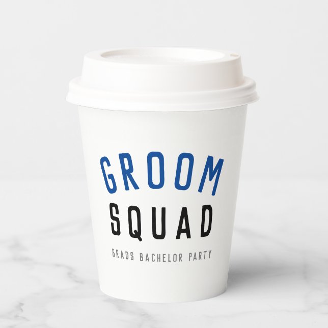 Groom Squad | Modern Bachelor Groomsman Stylish Paper Cups (Front)