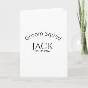 Groom squad name date year bold letter bachelorett card