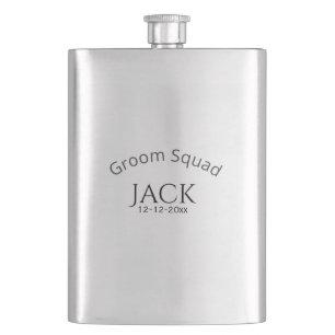 Groom squad name date year bold letter bachelorett hip flask
