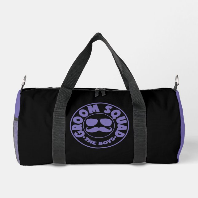 GROOM  SQUAD The Boys Purple White  Duffle Bag (Back)
