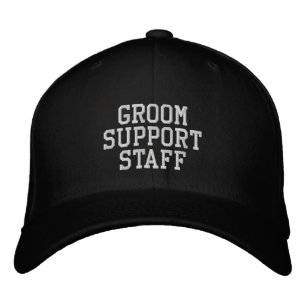 'Groom Support Staff' Black & White Groomsmen Gift Embroidered Hat