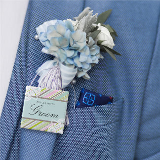 GROOM Sweet Garden Stripes Chic Wedding Name Tag 15 Cm Square Badge