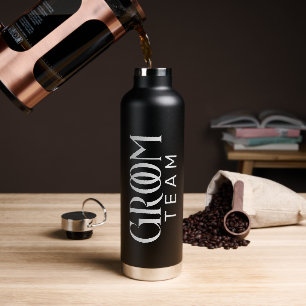 Groom Team Favour Black White Typography  Water Bottle