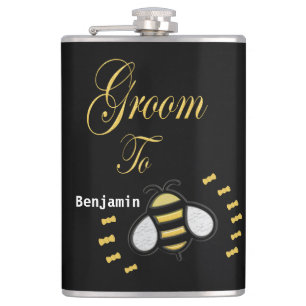 Groom To Be Gold Black Bee Bachelor Party Custom Hip Flask