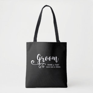 Groom Tote Bag   Cool Black White Modern Script