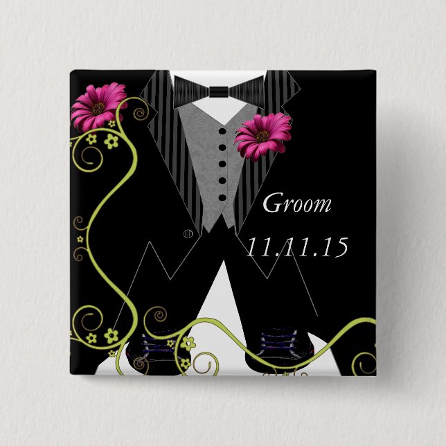 Groom Tuxedo Bow Tie Tennis Shoe Wedding Badges (Front)