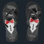 Groom Tuxedo Custom Flip Flops<br><div class="desc">Groom tuxedo flip flops! Personalise and add the bride and groom names. The wedding date,  as well. Bride flip flops are also available.</div>