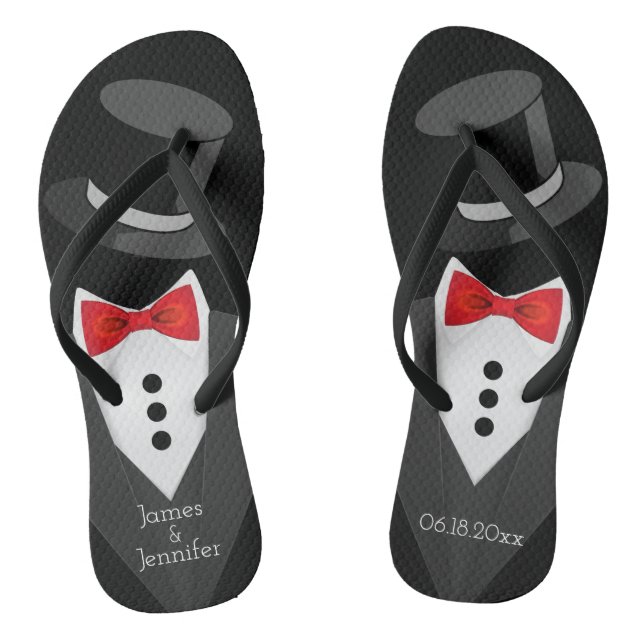 Groom Tuxedo Custom Flip Flops (Footbed)