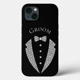 Groom Tuxedo Silver Typography Black Wedding iPhone 13 Case