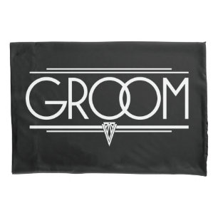 GROOM Type Hand Lettering - Art Deco Elegant White Pillowcase