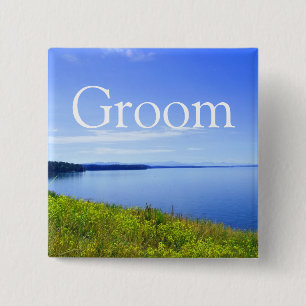 Groom wedding button. Grand Teton National Park. 15 Cm Square Badge