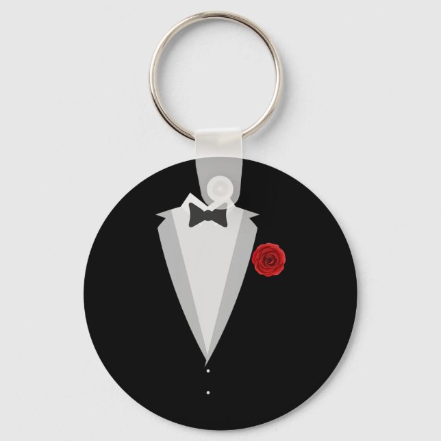 Groom Wedding Costume Black Tie Funny Bachelor Par Key Ring (Front)