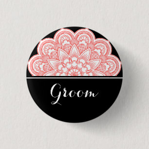 Groom Wedding Mandala Art 3 Cm Round Badge