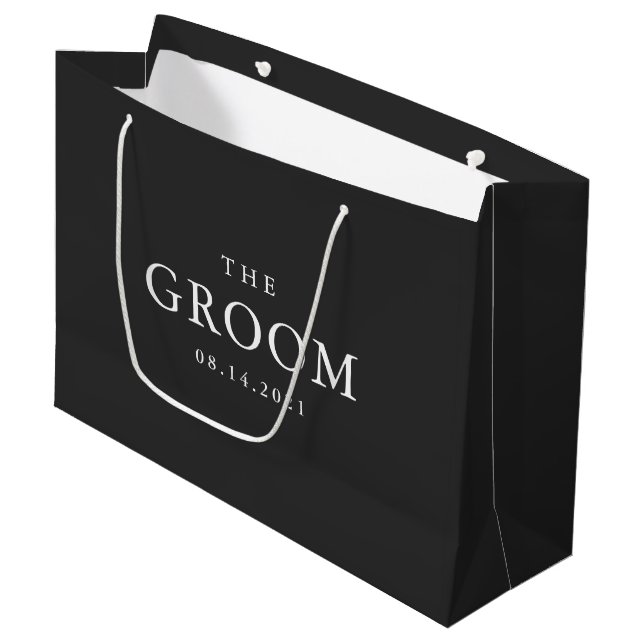 Groom Wedding Simple Classic Black and White Large Gift Bag (Front Angled)