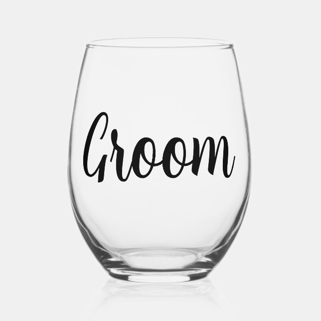 Groom Wedding Stemless Wine Glass (Front)