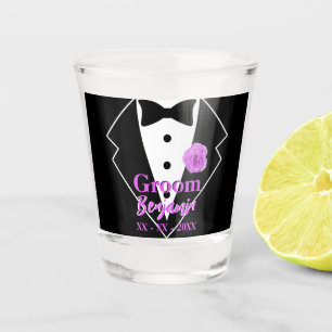 Groom Wedding Tuxedo Lavender Flower Personalised Shot Glass
