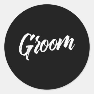 Groom Wedding _ White Brush Distressed Text  Classic Round Sticker