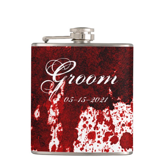 Groom Whiskey Flask Blood Splatter Vampire Gothic (Front)