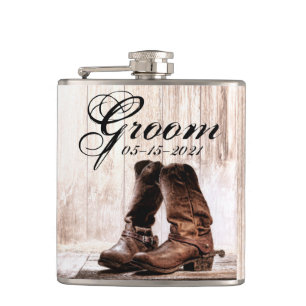 Groom Whiskey Flask boots country rustic western w
