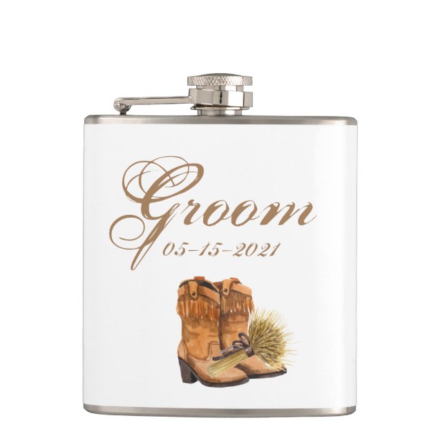 Groom Whiskey Flask Summer Country Wedding Rustic (Front)