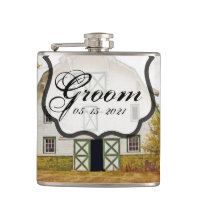 Groom Whiskey Flask Sunset Barn Country Rustic Fie