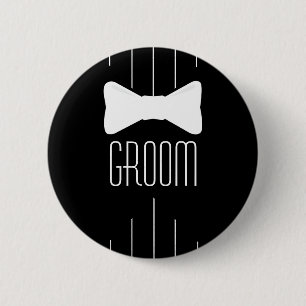 Groom White Bowtie 6 Cm Round Badge