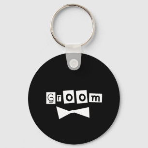 Groom White on Black Key Ring
