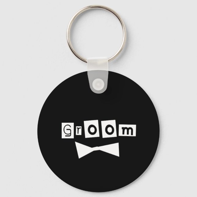 Groom White on Black Key Ring (Front)