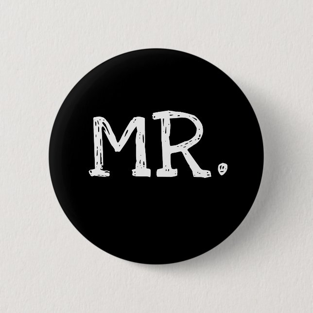 Groom White Text Mr. 6 Cm Round Badge (Front)